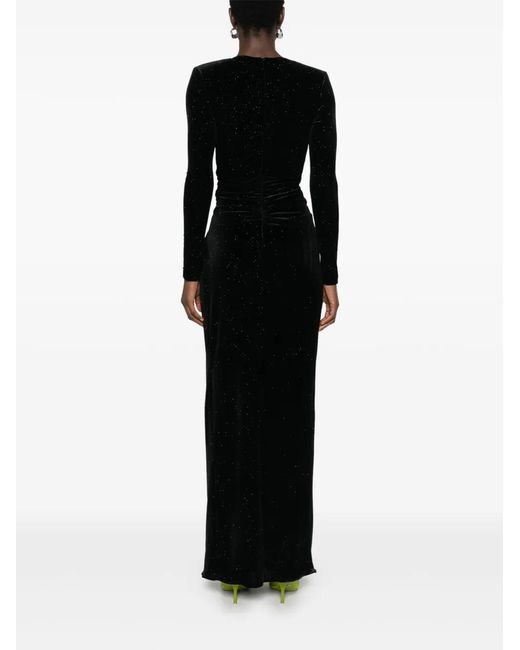 Nissa Black Glitter-Detail Velvet Maxi Dress