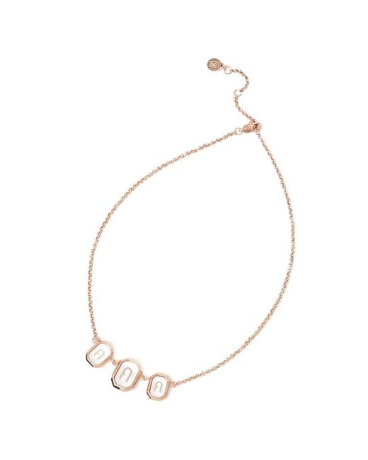 Furla White Octagon Pendant Necklace