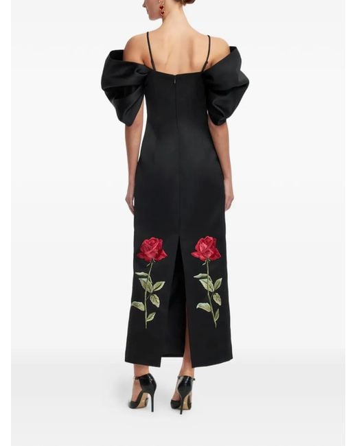 LEO LIN Arabella フローラル パフスリーブ ドレス Black