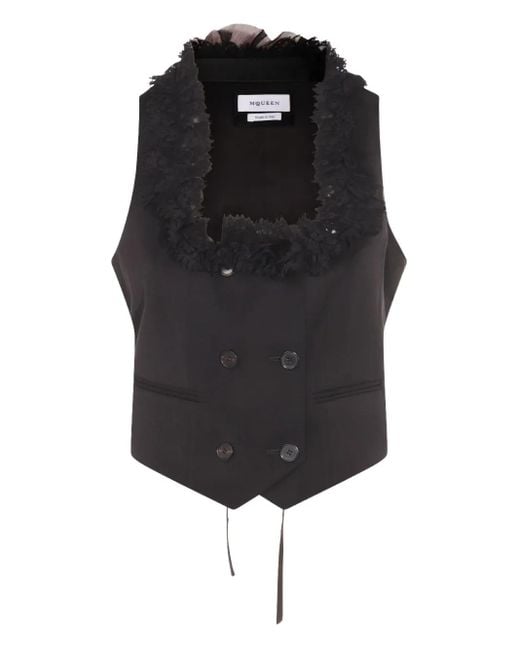 Alexander McQueen レーストリム ダブルブレスト ベスト Black