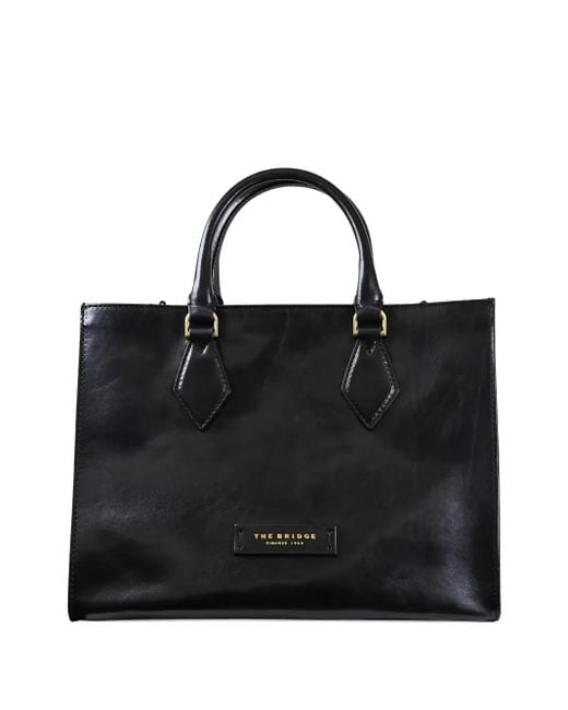 The Bridge Black Diamond-Detail Leather Top-Handle Tote Bag