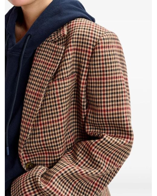 Essentiel Antwerp Brown Check-Pattern Single-Breasted Blazer