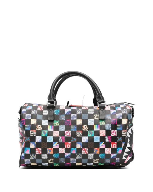 Sprayground Blue Mini Shark Mouth Checkered Duffle Bag