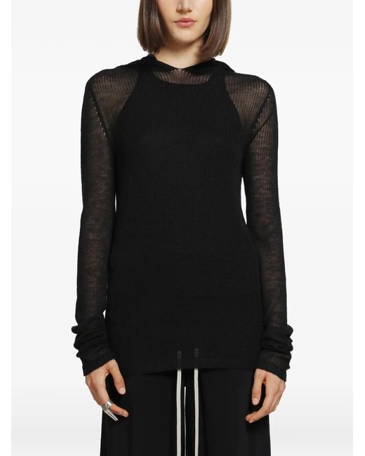 Rick Owens Black Long-Sleeve Ribbed-Knit Cashmere T-Shirt