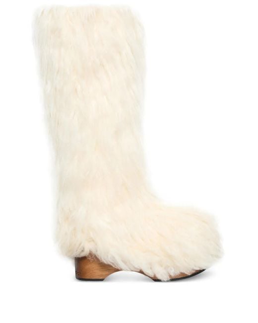 Acne White Furry Clog Boots