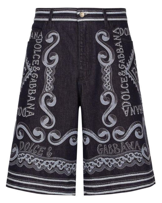Dolce & Gabbana Blue Logo-print Denim Bermuda Shorts for men