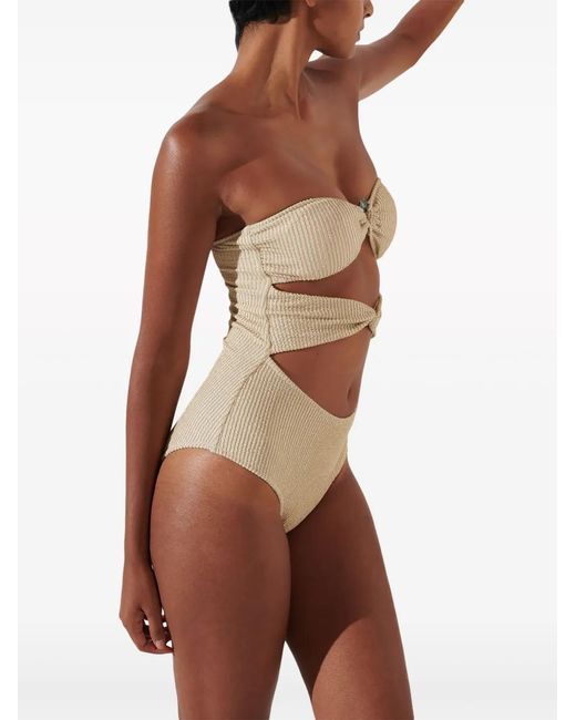 Karl Lagerfeld Natural Fan Charm Strapless Lurex Swimsuit