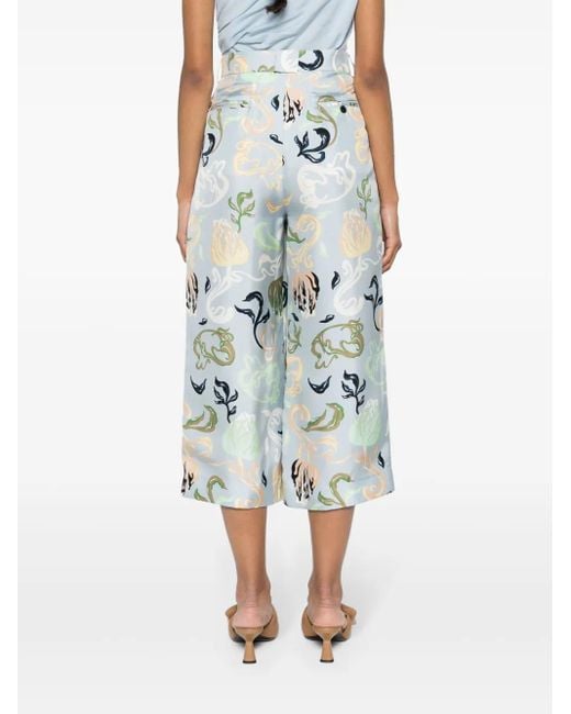 Lanvin White Graphic-print Silk Cropped Trousers