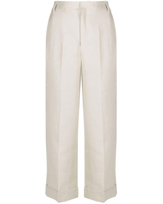 Max Mara White Straight-leg Linen Trousers