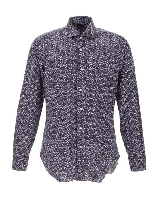Barba Napoli Blue Micro-Pattern Shirt for men