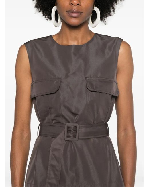 P.A.R.O.S.H. Gray Sleeveless Belted Top