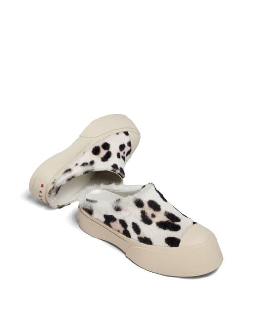 Marni White Leopard-Print Slippers