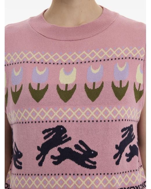 Carne Bollente Pink Somebunny To Love Intarsia-Knit Cotton Sweater