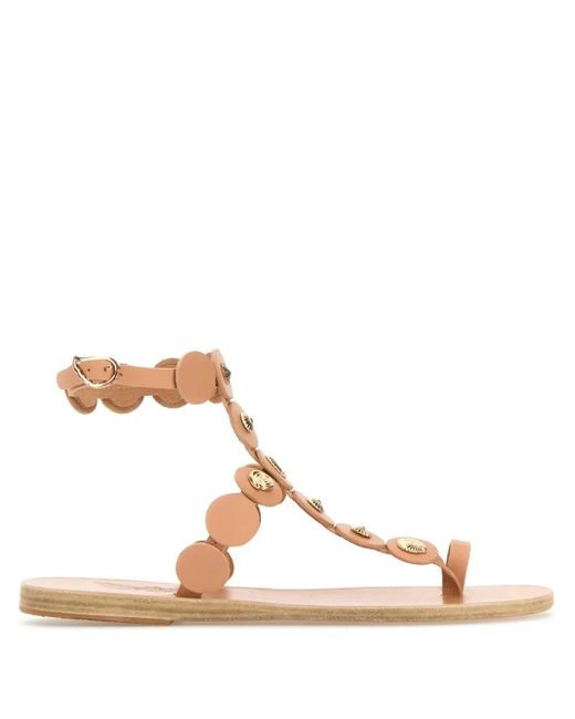 Ancient Greek Sandals Brown Madison Leather Disc-Embellished Sandals