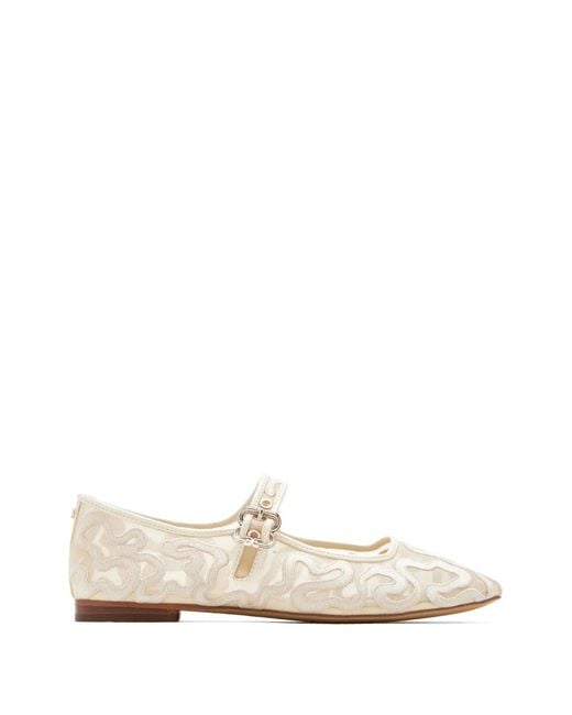 Sam Edelman White Michaela Embroidered Buckle Ballet Flats