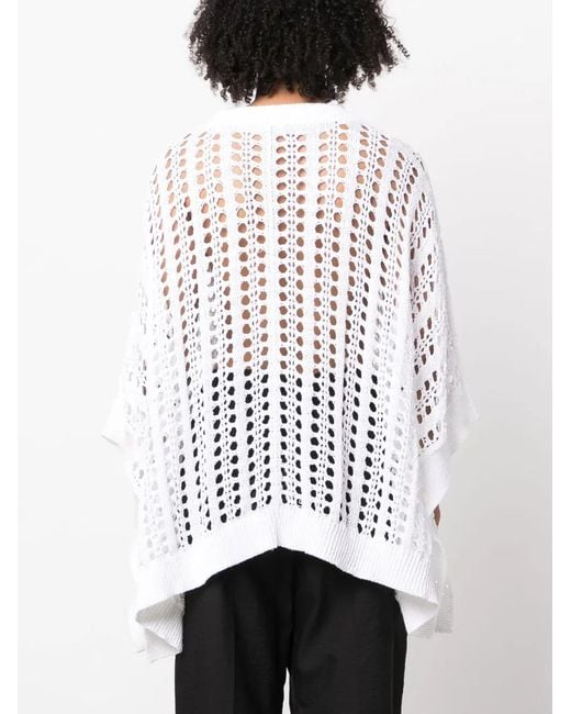 Brunello Cucinelli White Net-Knit Cotton And Linen Poncho