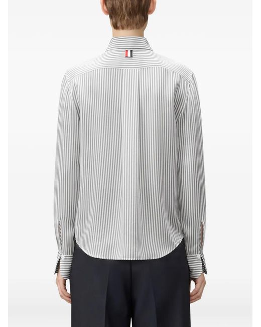 Thom Browne Gray Striped Silk-Satin Shirt
