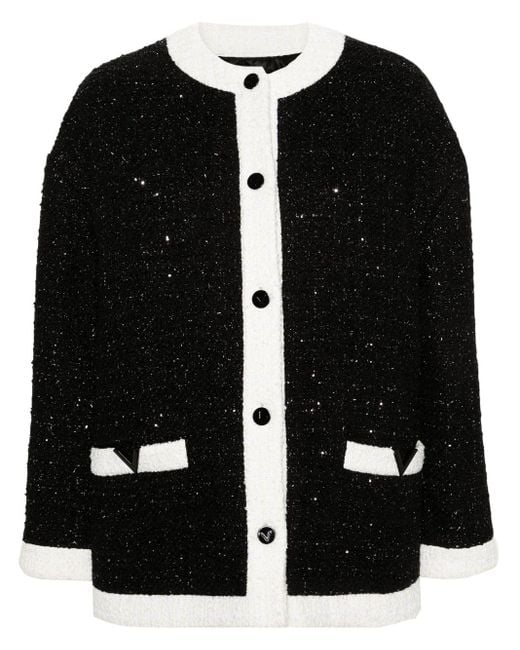 Valentino Garavani Black Caban Sequinned Tweed Jacket