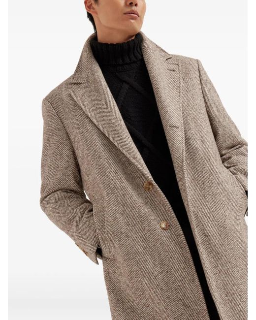 Brunello Cucinelli Natural Chevron-Pattern Single-Breasted Coat for men