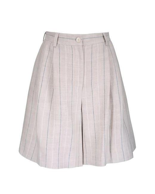 Antonelli Natural Pinstripe-Pattern Pleated Shorts