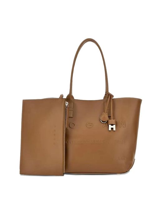 Hogan Brown Small Address Leather Tote Bag