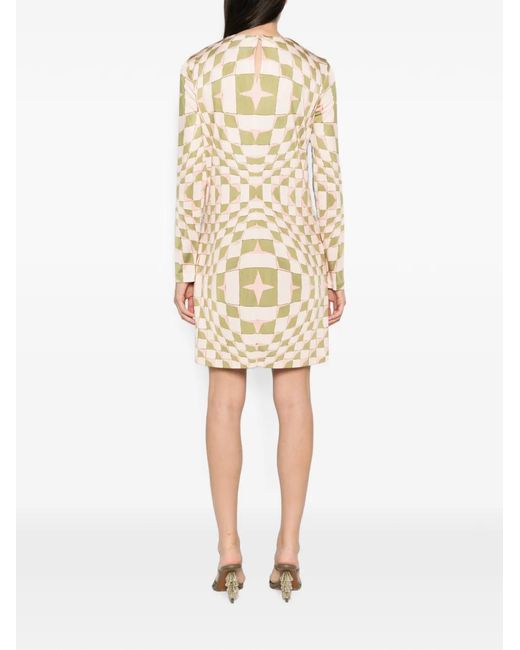 LaDoubleJ White Geometric-Print Long-Sleeve Midi Dress