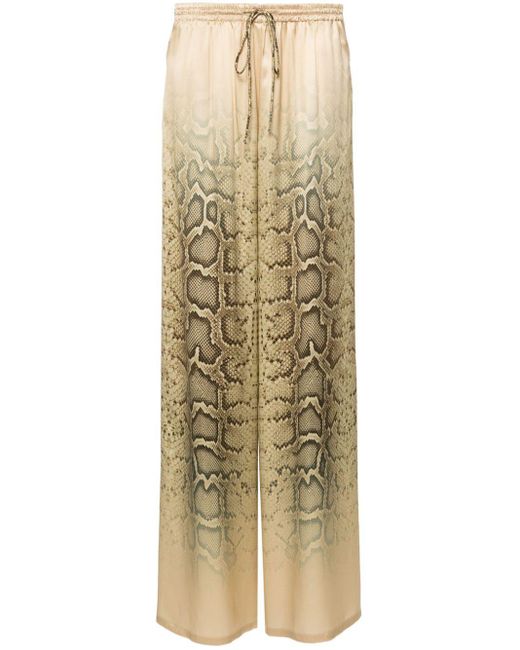 Ermanno Scervino Natural Snakeskin-print Wide-leg Trousers