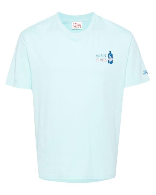 Mc2 Saint Barth Blue Gin Vita-embroidered Cotton T-shirt for men