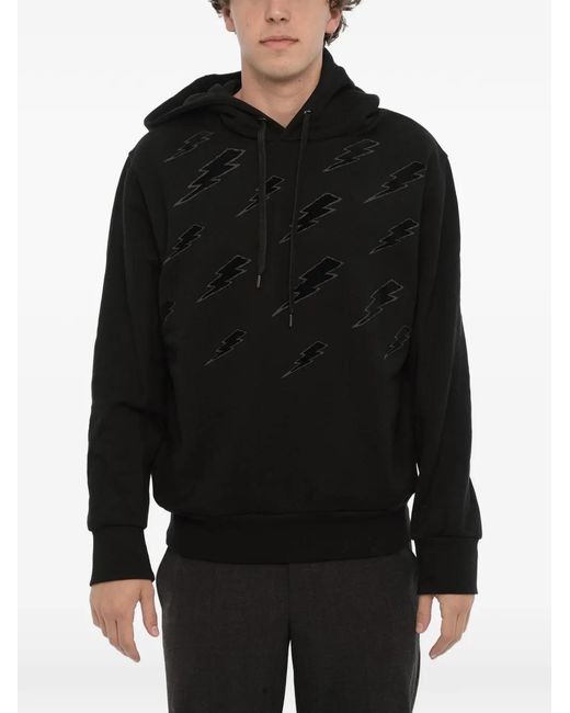 Neil Barrett Black Thunderbolt Embroidered Hoodie for men