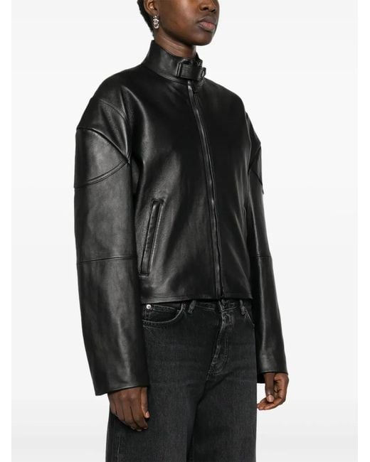 Acne Black Logo-Embossed Leather Jacket