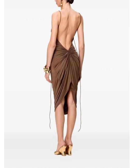 Korobeynikov Brown Ruched Cowl-Neck Midi Dress