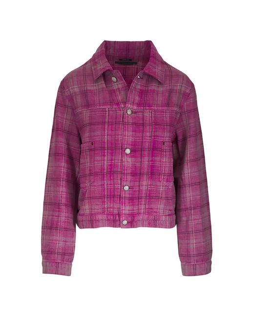 R13 Purple Check-Pattern Button-Down Shirt Jacket