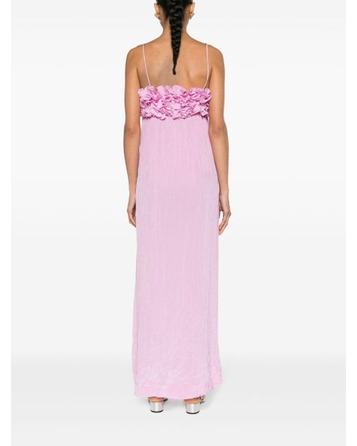 Ganni Pink Ruffled Crinkled Maxi Dress