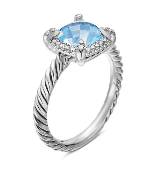 David Yurman Petite Châtelaine トパーズ&ダイヤモンド リング 7mm スターリングシルバー Blue