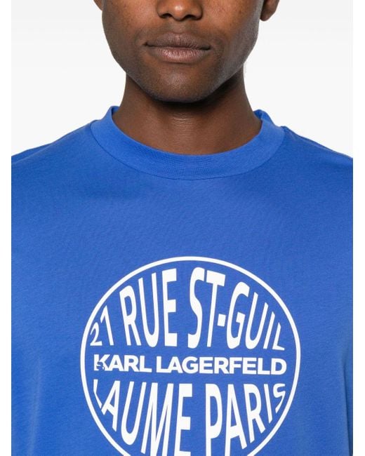 Karl Lagerfeld Blue Logo-tape Cotton T-shirt for men