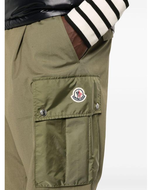 Moncler Green Appliqué-Logo Cargo Trousers for men