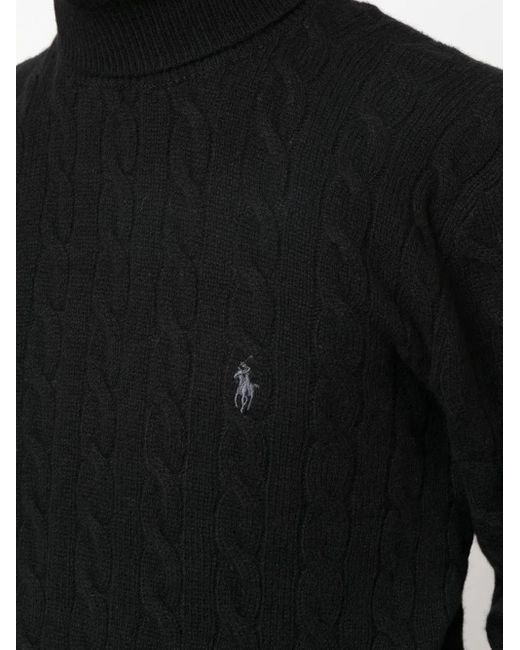 Polo Ralph Lauren Black Cable Knit High-Neck Sweater for men