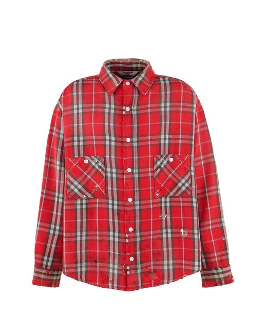 SAINT Mxxxxxx Red Distressed Check-Pattern Shirt for men