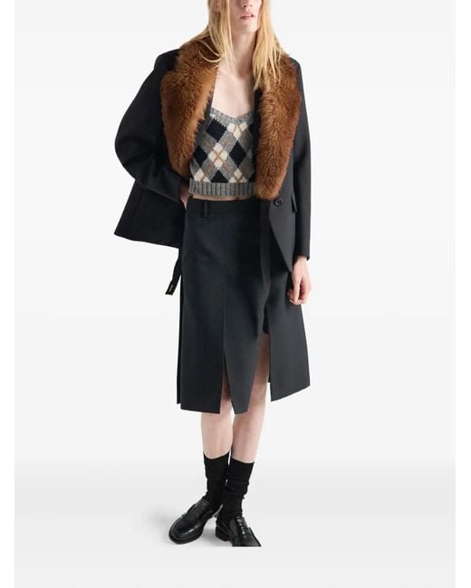 Prada Black Argyle-Pattern Ribbed Top