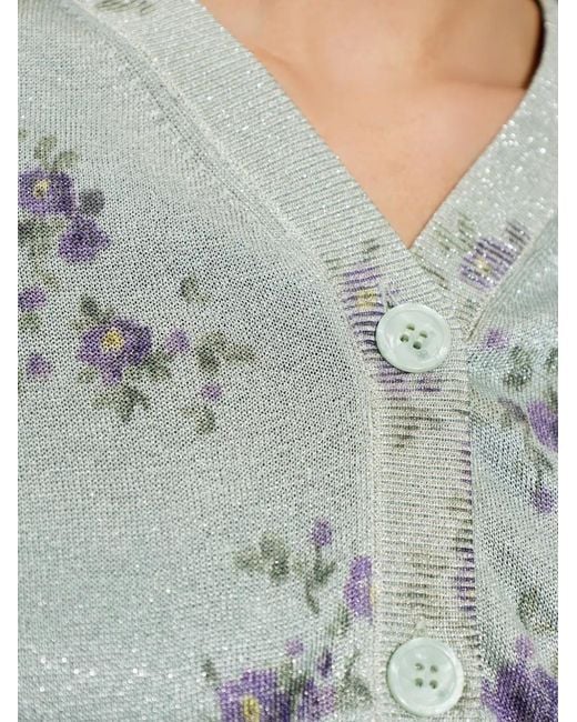 Ganni Gray Cardigan Fleuri À Effet Métallisé