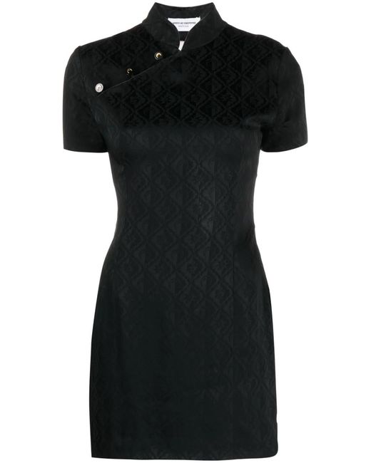 MARINE SERRE Black Jacquard Viscose Short Dress