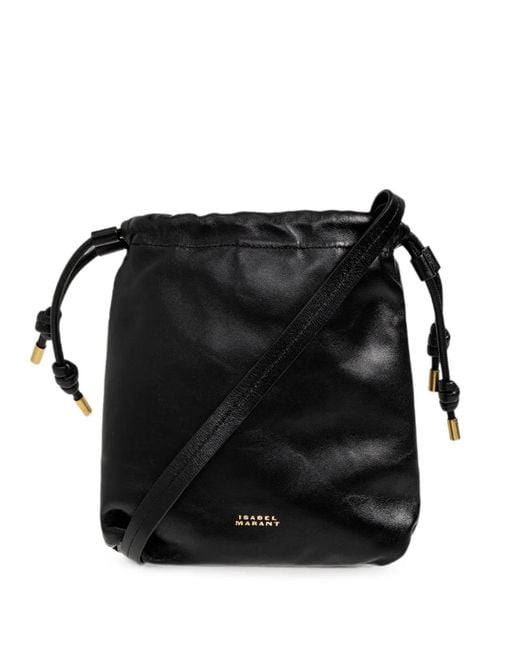Isabel Marant Black Mini Silven Drawstring Leather Bucket Bag