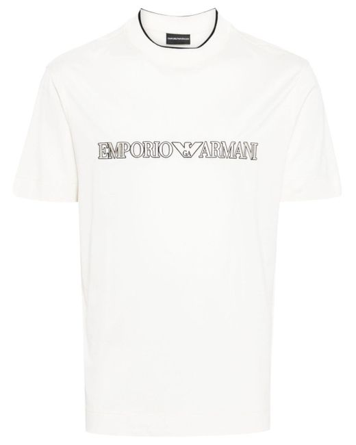 Emporio Armani White Logo-embroidered Jersey T-shirt for men