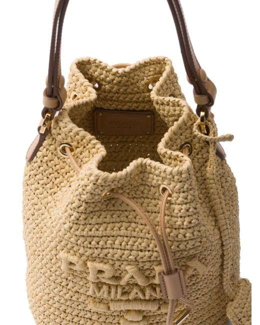 Prada Metallic Logo-embroidered Crochet Bucket Bag