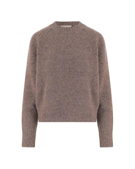 Allude Brown Crew-Neck Raglan-Sleeve Sweater