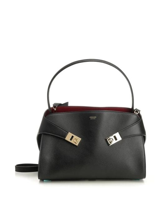 Ferragamo Black Hug Soft Bicolor Shoulder Bag M