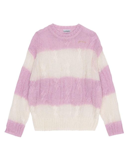 Ganni Pink Purple Striped Cable Knit Sweater