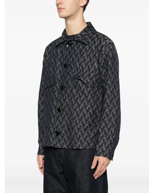 Tagliatore Black Chest-Pockets Patterned Shirt Jacket for men