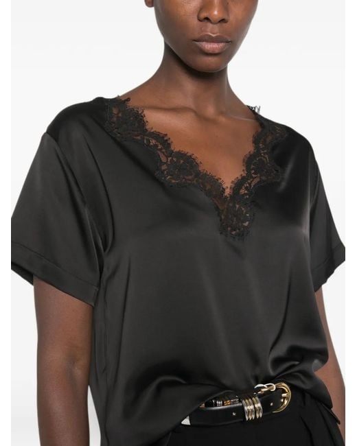 ERMANNO FIRENZE Black V-Neck Lace-Trim Top
