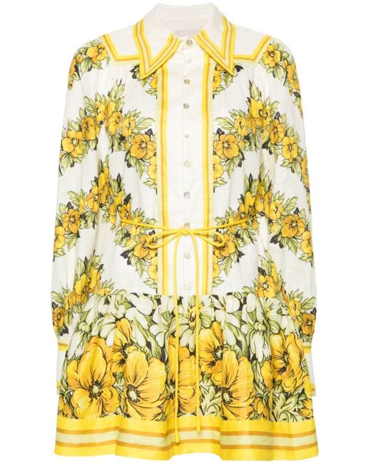 ALÉMAIS Yellow Gisela Floral-print Minidress